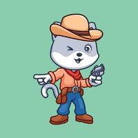 Cat Cowboy Sherrif Cute Cartoon Illustration vector