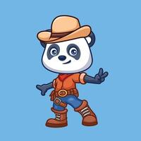 vaquero panda linda dibujos animados vector