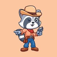 Raccoon Cowboy Cartoon Cute Illustration vector