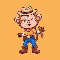 Cowboy Monkey Cute Cartoon Character vector