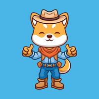 Cowboy Shiba Inu Cute Cartoon vector