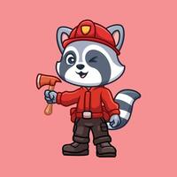 Firefighter Raccoon Cute Cartoon vector