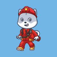 Animal cartoon firefighter illustration cute kids fireman rescue child educational vector