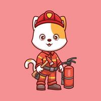 Animal cartoon firefighter illustration cute kids fireman rescue child educational vector