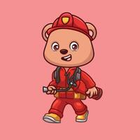 Firefighter Bear Cute Cartoon Character vector