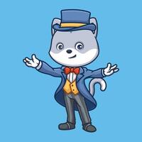 Magician Grey Cat Cartoon vector