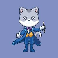 Magician Grey Cat Cartoon vector