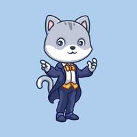 Magician Grey Cat Cartoon vector