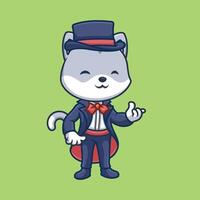 Magician Grey Cat Cartoon vector