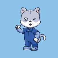 Mechanic Grey Cat Cute Cartoon vector