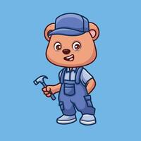 Mechanic Bear Cute Cartoon Character vector