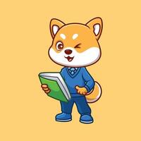 profesor shiba inu linda dibujos animados vector