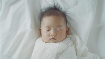 AI generated Wrapped in Love, Photograph the newborn baby swaddled in a soft white blanket, peacefully sleeping on a white background, background image, generative AI photo