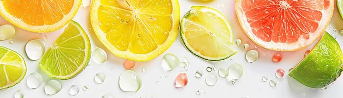 AI generated Citrus Splash, refreshing medley of citrus fruits including lemons limes and grapefruits, generative AI, background image photo
