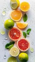 AI generated Citrus Splash, refreshing medley of citrus fruits including lemons limes and grapefruits, generative AI, background image photo