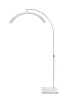 Modern LED floor lamp in the shape of a crescent. Lamp for minimalist interiors. Isolate on a white back photo