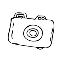 Camera, Shooting equipment - sketch icon, vector illustration in doodle style. Isolate on white background. Can used for banner, poster, greeting card.