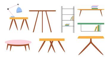 Set of trendy tables in scandinavian style. Modern soft furniture collection. vector
