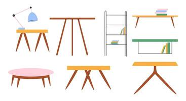 Set of trendy tables in scandinavian style. Modern soft furniture collection. vector