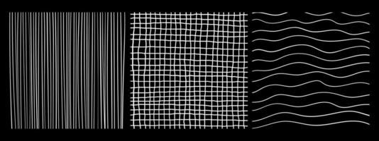 cuadrícula patrones con mano dibujado lineal eclosión y rayado transversal texturas lápiz líneas en negro antecedentes. vector