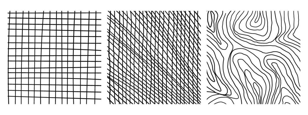 Line texture set with different hand drawn patterns. Trendy illustration