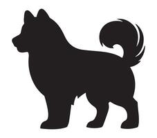 Black and White Alaskan Husky Silhouette. Vector Illustration.