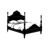 Bed furniture silhouettes, Double bed vector icon, Bed silhouette in black color.