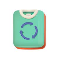 Stack of clothes with recycle symbol. Pile of neatly folded apparel isolated on white background. 3D vector icon of sustainability or recycled clothing. Reselling used garment.