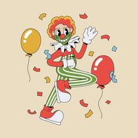 Cheerful Clown in cartoon groovy style waving. vector