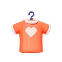 Orange Tee with a Heart motif on Hanger isolated on white background. T-shirt 3D vector icon. Concept of Reselling clothes and Conscious consumption.