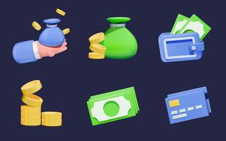 Money management related 3D icon set. vector