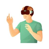 Young man in virtual reality glasses isolated on a white background. vector