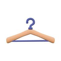 3D Minimalist Wooden Clothes Hanger on White Background. vector