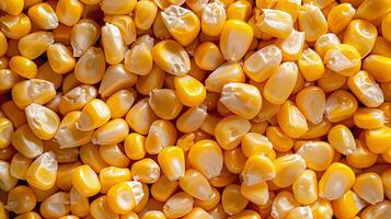 AI Generated Golden corn kernels, natural food background, closeup top view photo