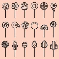 Set of lollipop candy outline icons. Vector illustration isolated on white background Stock Vector