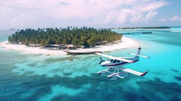 ai generado aéreo ver de un aislado tropical isla recurso foto