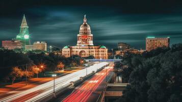 AI generated Sunset View of Capitol Building and Bridge photo