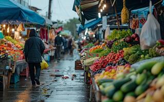 AI generated Bustling Farmers Market Stalls photo