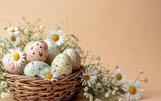 AI generated Daisy Blooms Surrounding an Easter Basket photo