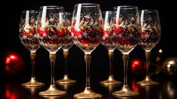 AI generated Decorative Wine Glasses, Christmas, Holiday Ambiance photo