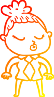 warm gradient line drawing of a cartoon calm woman png