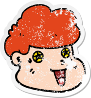 distressed sticker of a cartoon boy's face png