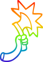 rainbow gradient line drawing of a cartoon arm with axe png