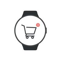 Smart watch screen with basket icon. Vector illustration
