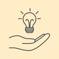 Idea symbol. Hand holding lightbulb icon. Editable stroke. Simple linear vector illustration