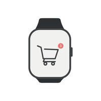 Smart watch with rectangle screen with basket icon. Vector illustration