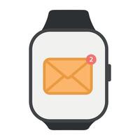 Smart watch rectangle screen with email notification icon. Vector illustration