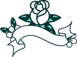 tatouage traditionnel avec bannière d'une seule rose png