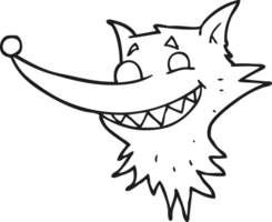 mão desenhado Preto e branco desenho animado sorrindo Lobo face png