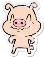 distressed sticker of a nervous cartoon pig png